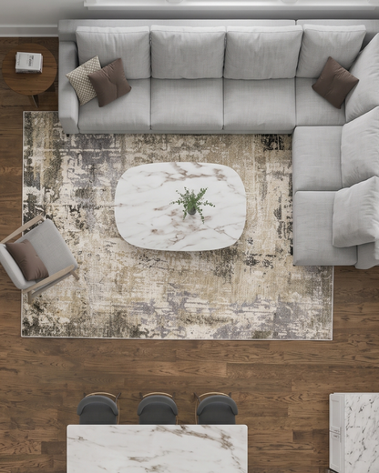 Oriental Weavers Nebulous 002X9 Beige Grey rug overhead living room view