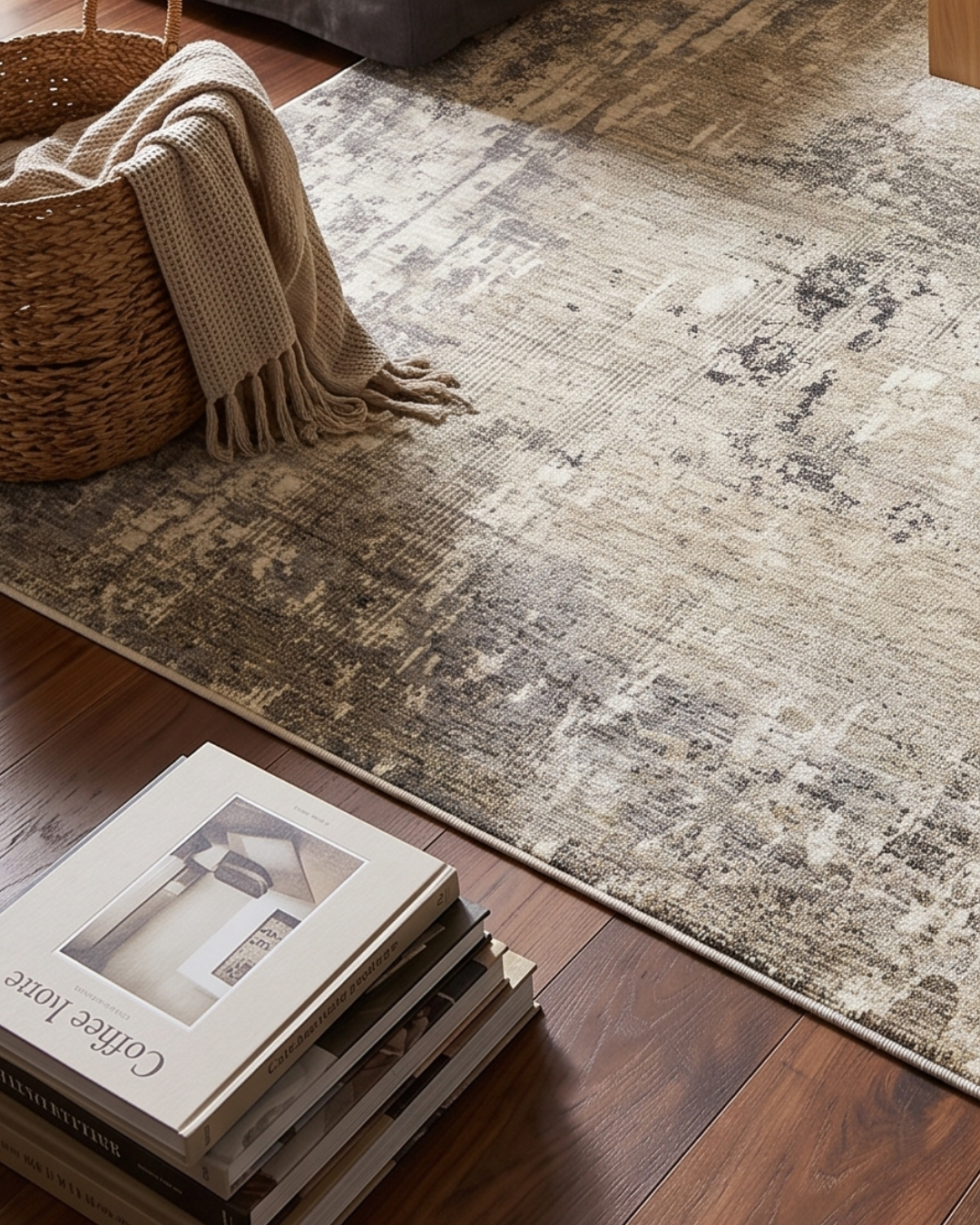 Oriental Weavers Nebulous 002X9 Beige Grey rug styled living room detail