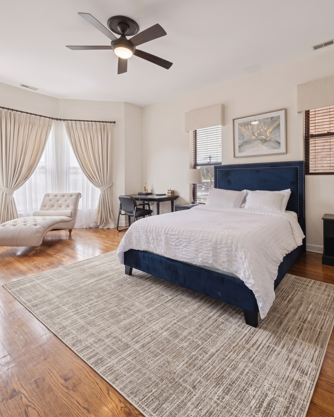 Oriental Weavers Nebulous 071E9 Beige Ivory abstract rug in contemporary bedroom