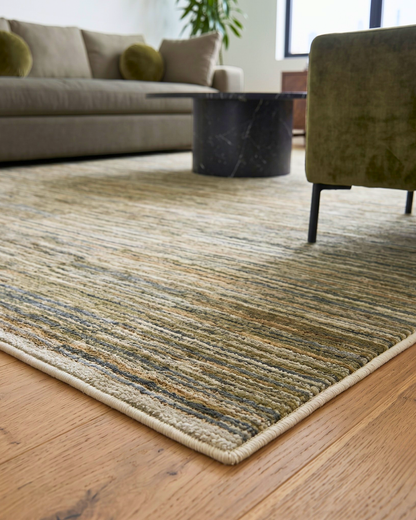 Oriental Weavers Soho SOH01 Beige Multi striped textured area rug close-up.