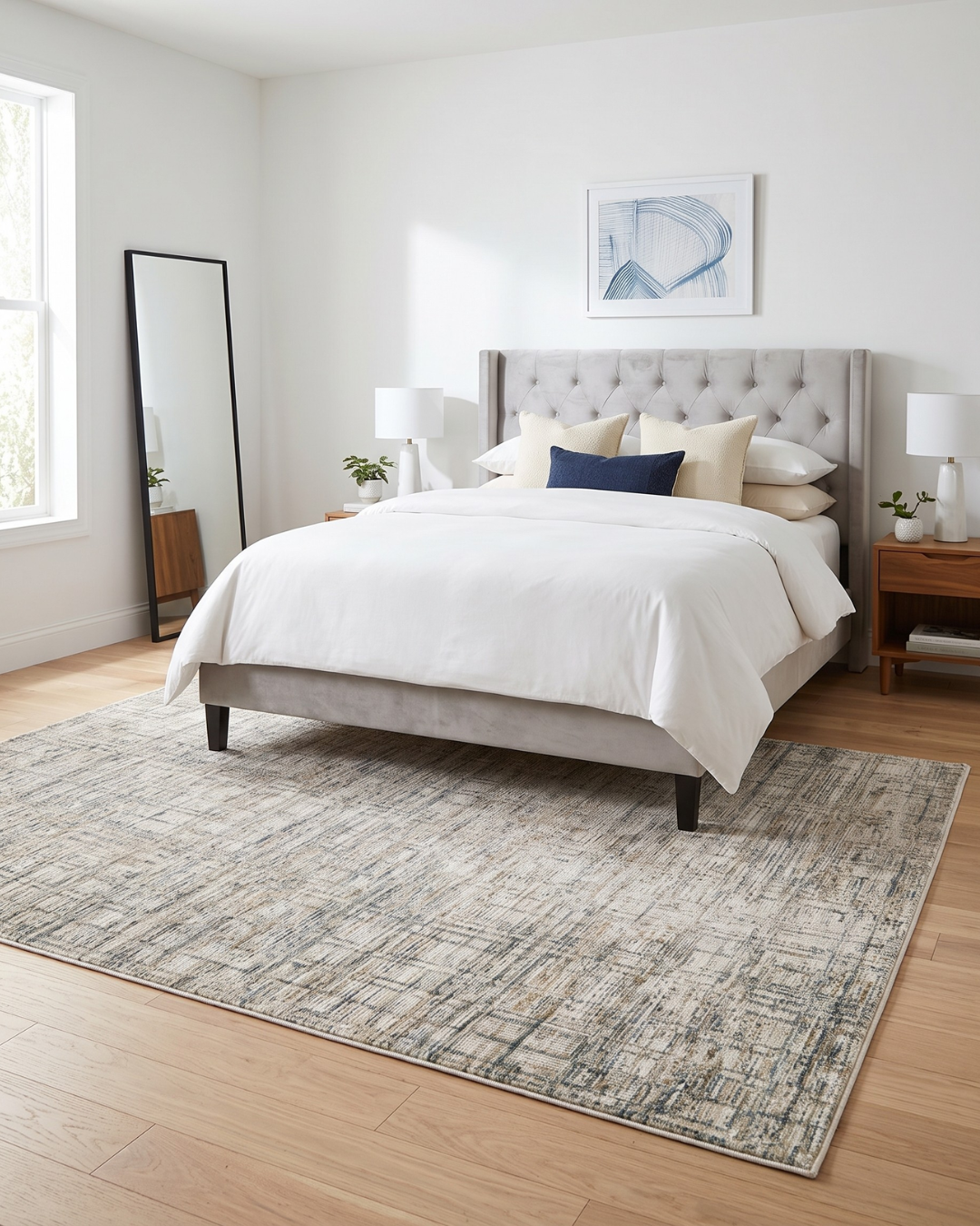 Oriental Weavers Soho SOH05 Beige Multi textured area rug in contemporary bedroom