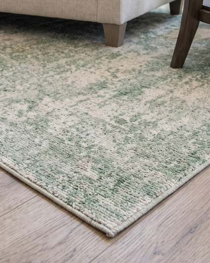 Oriental Weavers Solstice SLS02 Green Grey modern rug corner detail