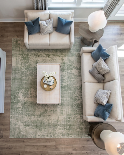 Oriental Weavers Solstice SLS02 Green Grey living room rug overhead view