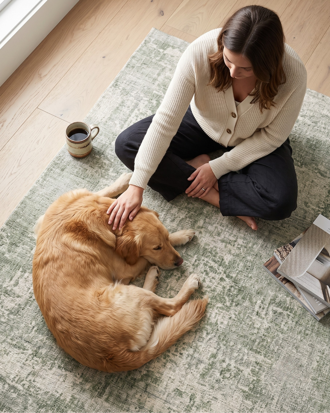 Oriental Weavers Solstice SLS02 Green Grey contemporary rug with dog