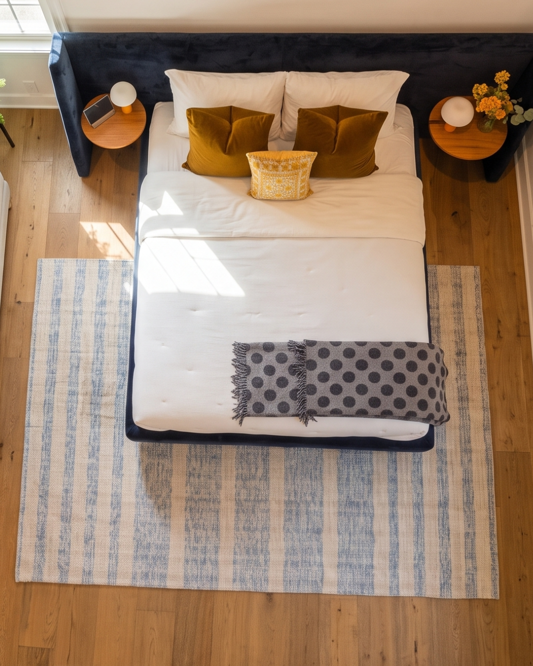 Oriental Weavers Thatcher THA06 Beige Blue striped rug bedroom overhead