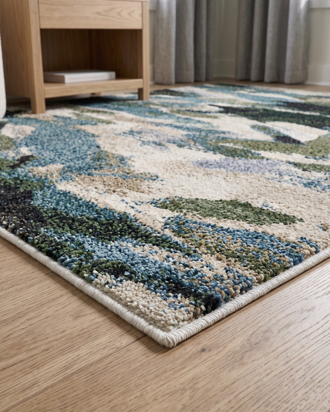 Oriental Weavers Tisdell TIS04 Blue Green abstract rug corner texture close-up