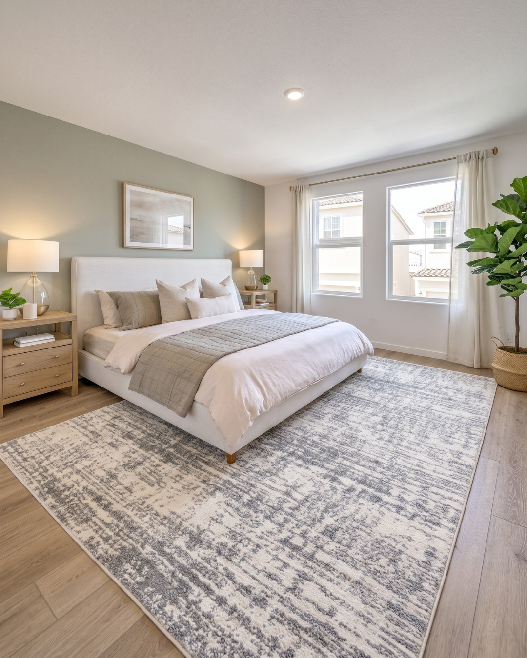 Oriental Weavers Verona 1803H Ivory Grey abstract rug in modern bedroom