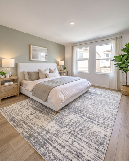 Oriental Weavers Verona 1803H Ivory Grey abstract rug in modern bedroom
