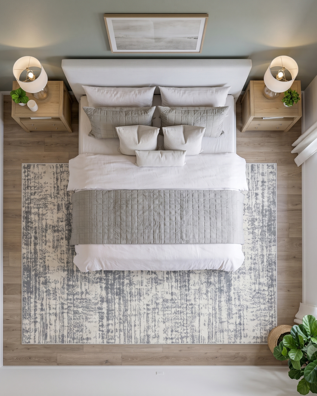 Oriental Weavers Verona 1803H Ivory Grey abstract rug bedroom overhead view