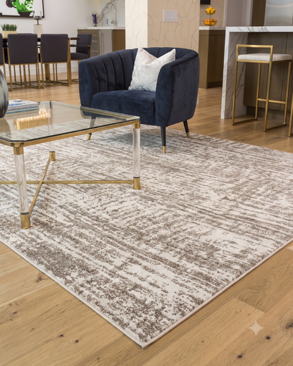 Oriental Weavers Verona 1803J Ivory Taupe abstract rug in modern living room