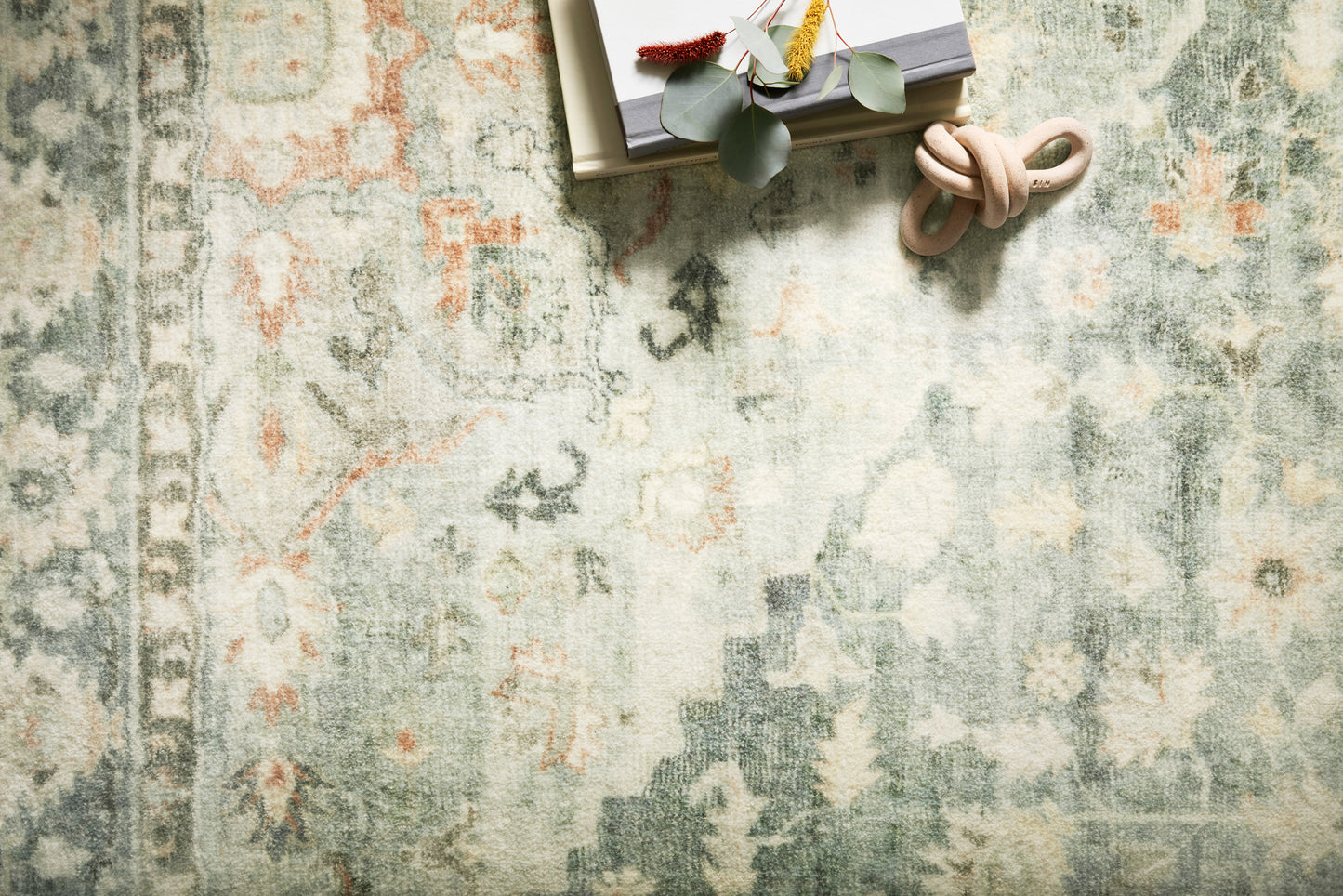 Loloi II Rosette  Teal Ivory Traditional