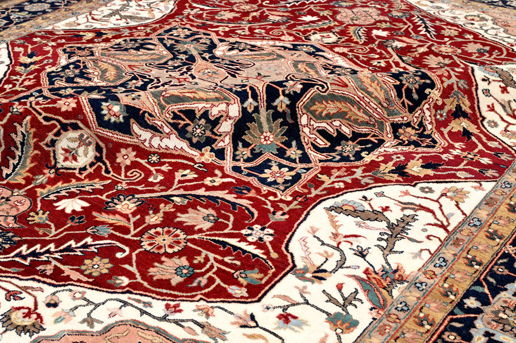 Anjani Carpets Serapi Royal Herize Red Navy Persian Hand Knotted Rugs