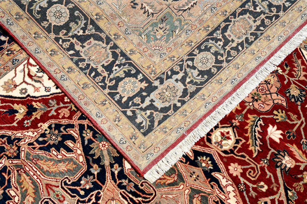 Anjani Carpets Serapi Royal Herize Red Navy Persian Hand Knotted Rugs