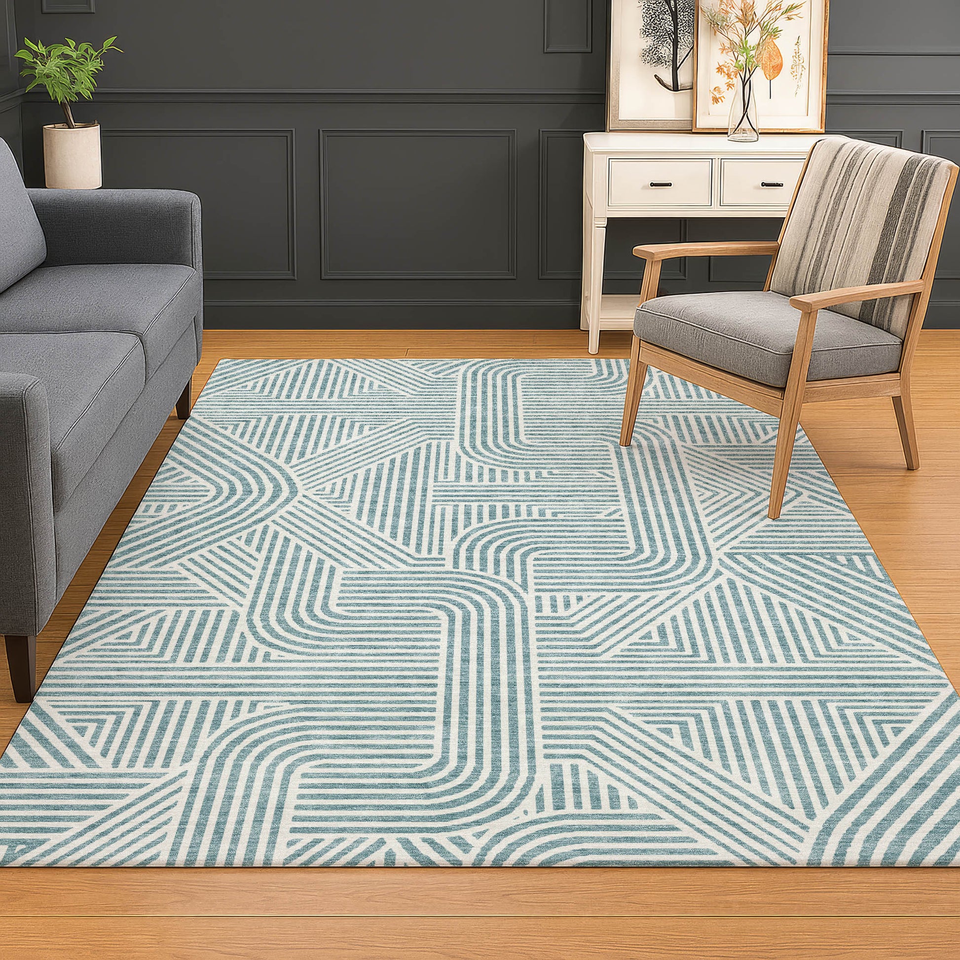 Dalyn Rugs The Reserve  Teal  Geometric
