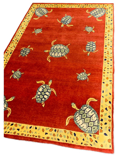 Artisan Lorraine Red Gold Modern Knotted Rug - Rugs - Artisan - Atlanta Designer Rugs