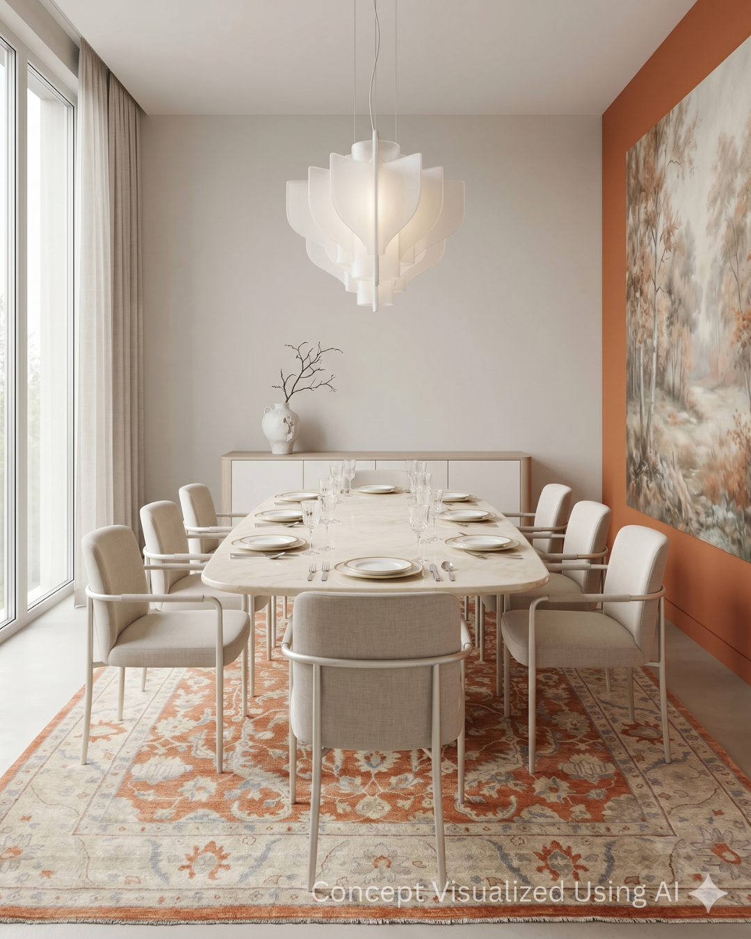 Artisan Julie  Coral Beige traditional area rug in modern dining room