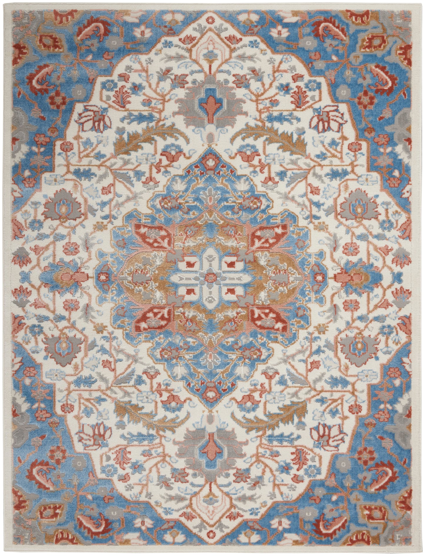 Nourison Home Elation ETN09 Ivory Blue Traditional Power-loomed Rug