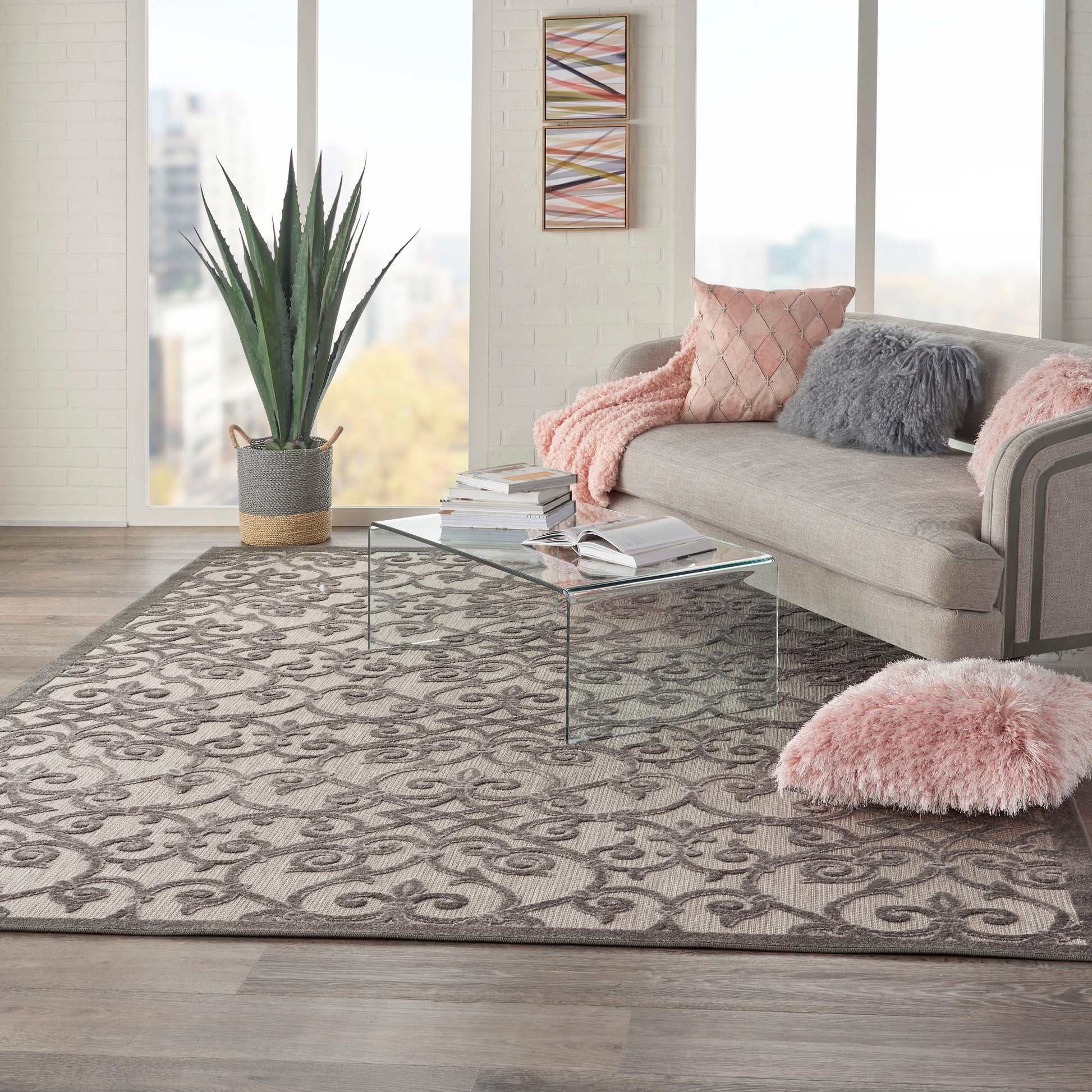 Nourison Home Aloha  Grey Charcoal  Contemporary