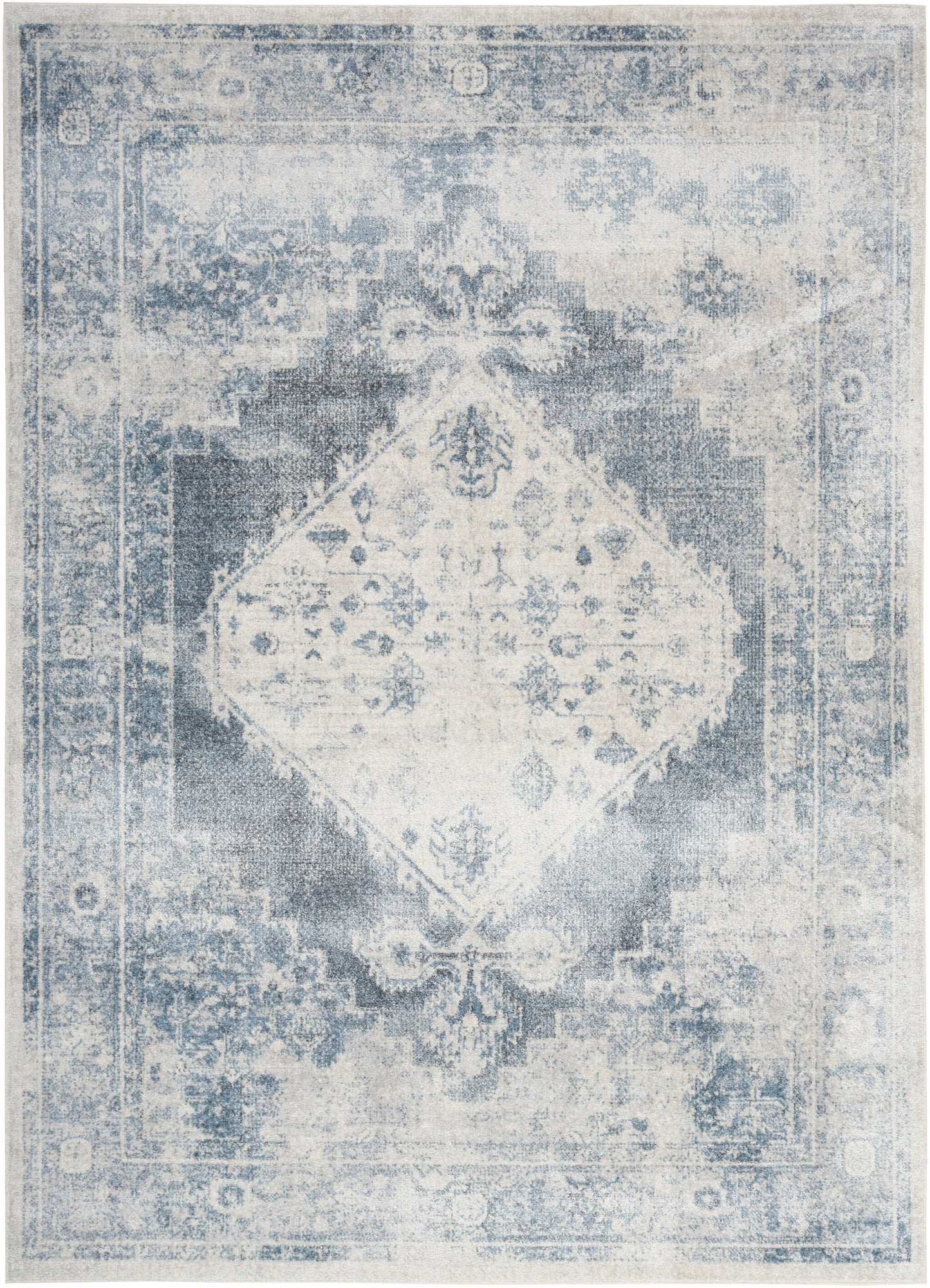 Nourison Home Astra Machine Washable ASW11 Blue Ivory Traditional Power-loomed Rug