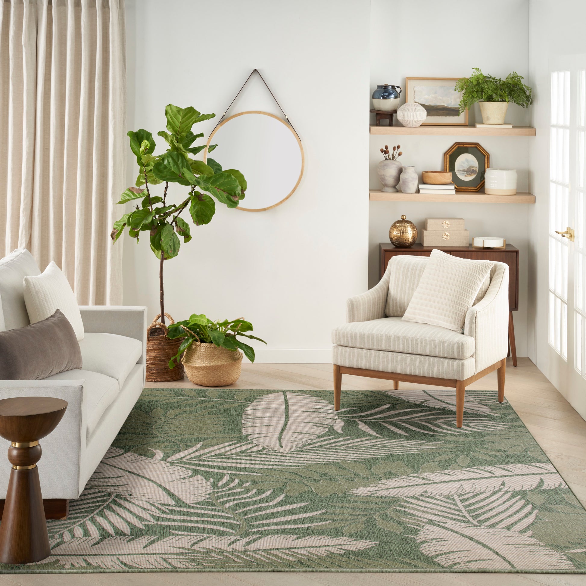 Nourison Home Garden Oasis  Green Ivory  Contemporary