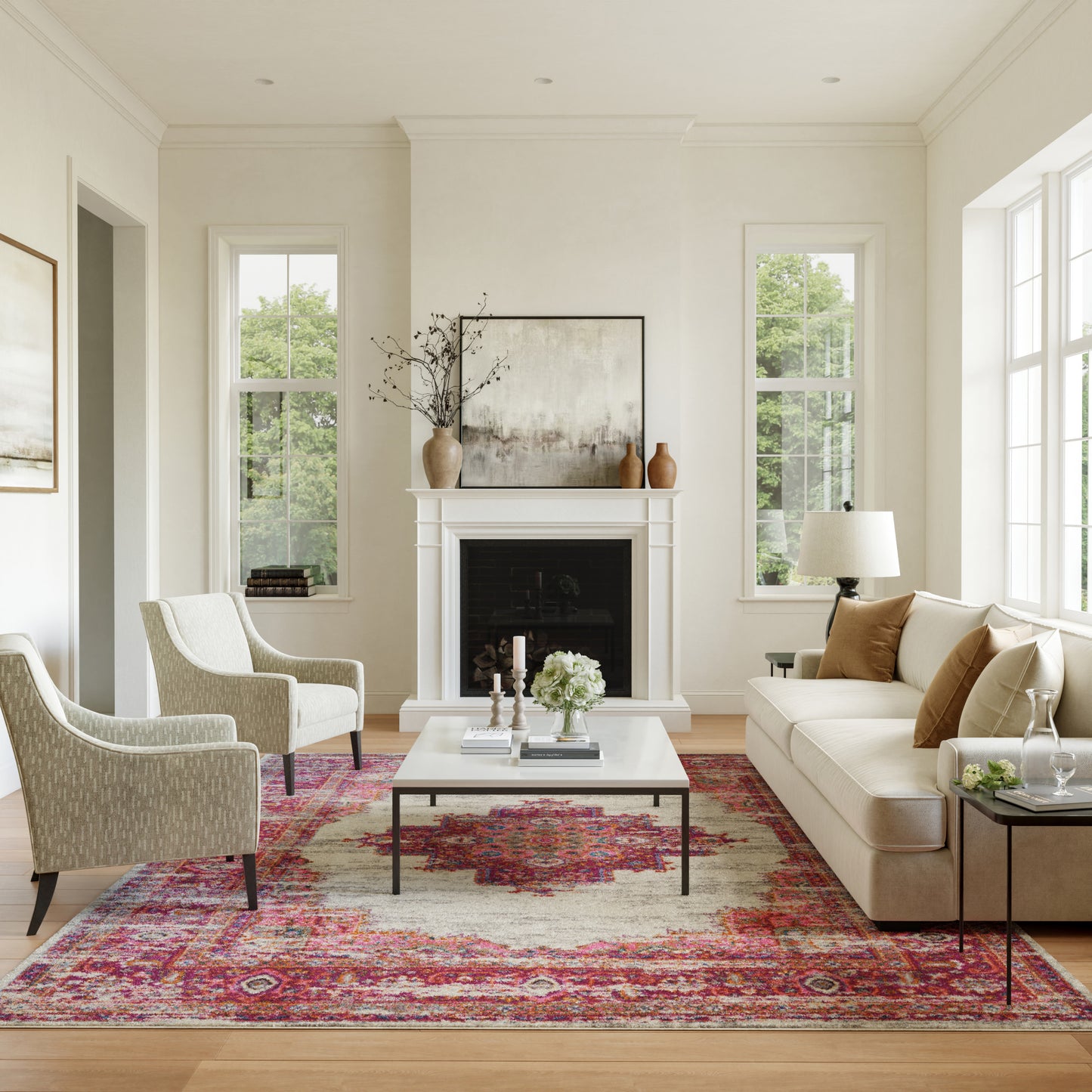 Nourison Home Passion  Ivory Fuchsia  Transitional