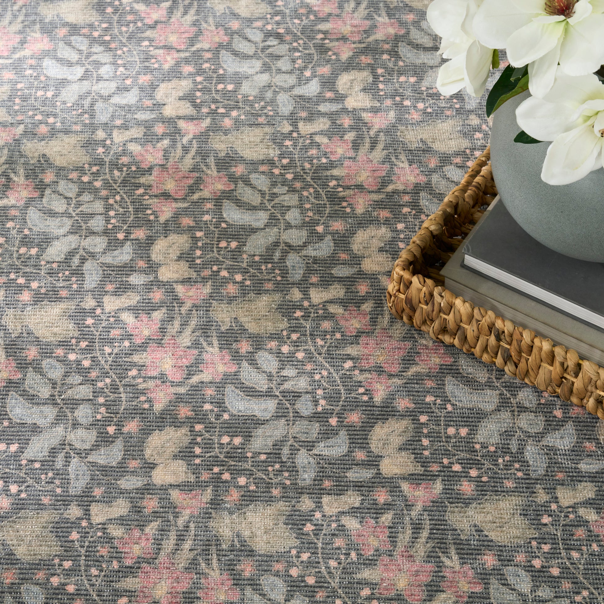 Nourison Home Botanical Washables  Charcoal Multicolor  Contemporary