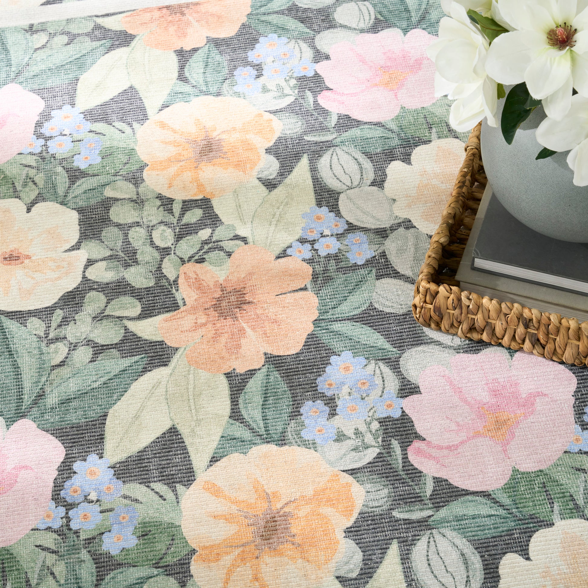 Nourison Home Botanical Washables  Charcoal Multicolor  Contemporary