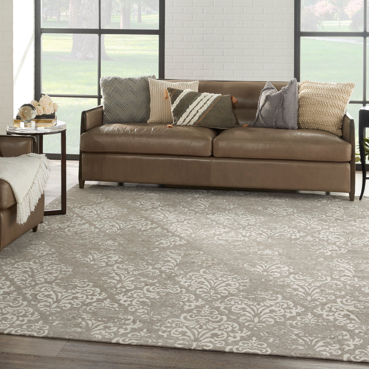 Nourison Home Damask  Ivory Grey  Traditional