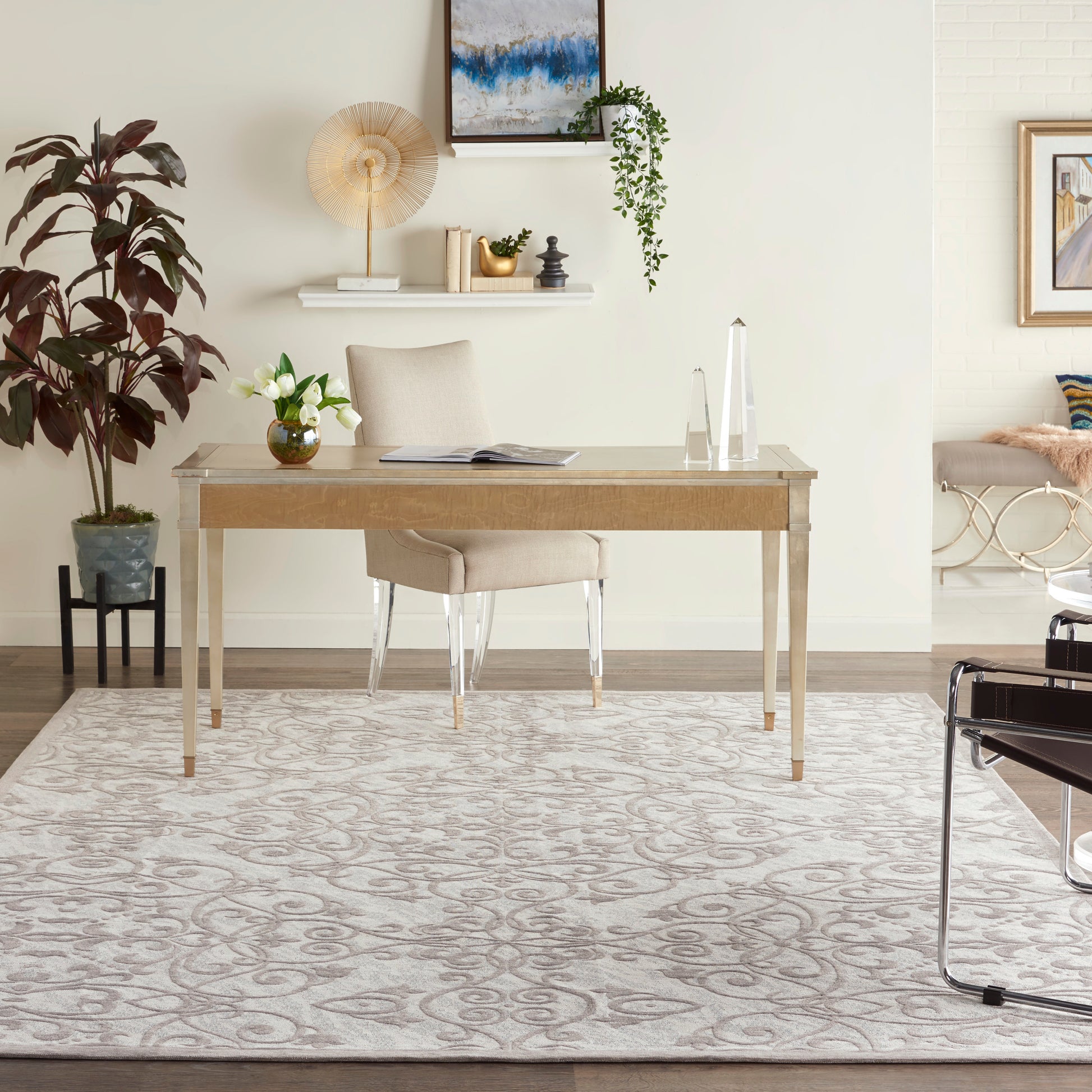 Nourison Home Damask  Ivory Grey  Traditional