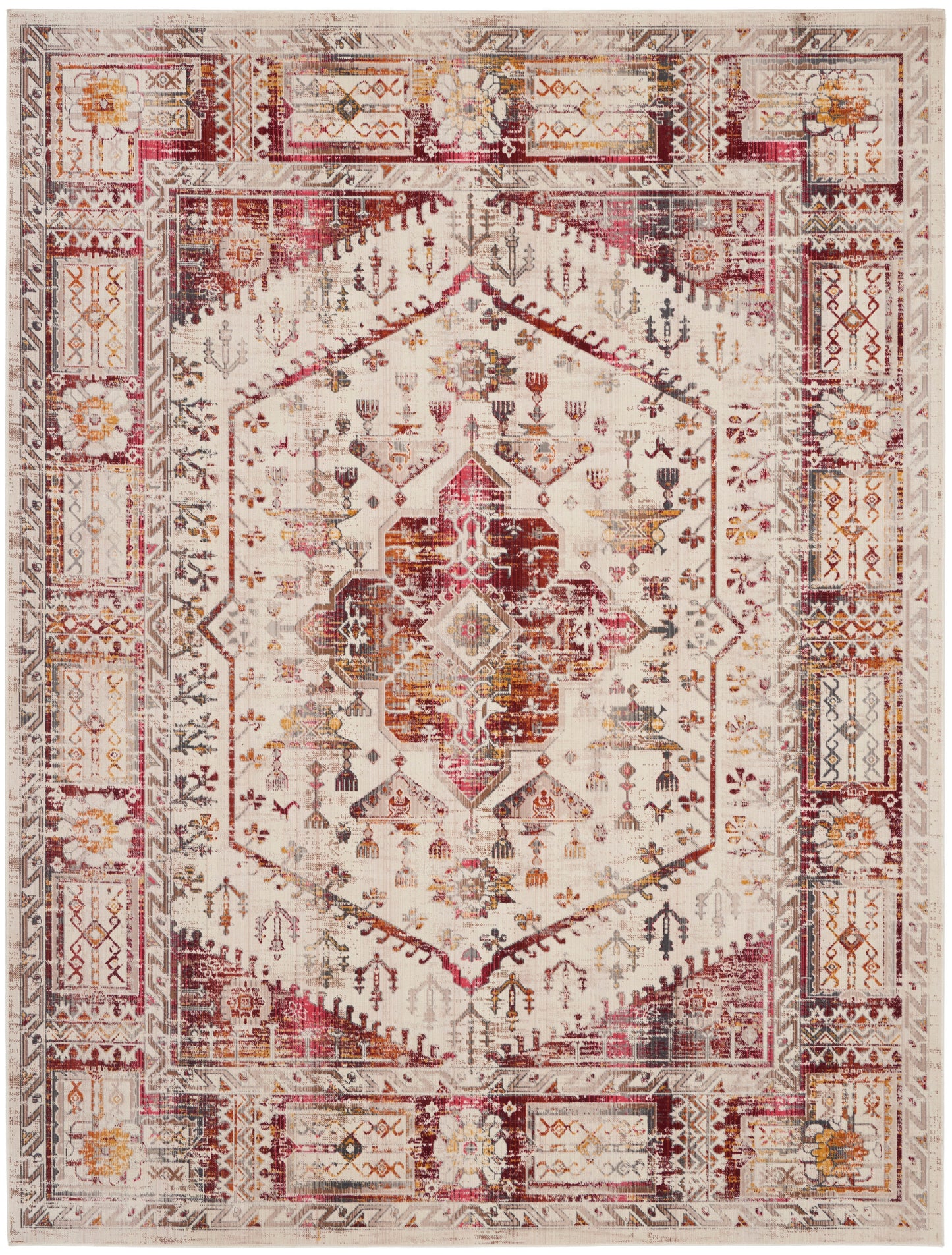 Nourison Home Vintage Kashan VKA08 Ivory Red Traditional Power-loomed Rug