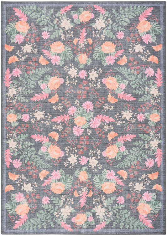 Nourison Home Botanical Washables  Charcoal Multicolor  Contemporary