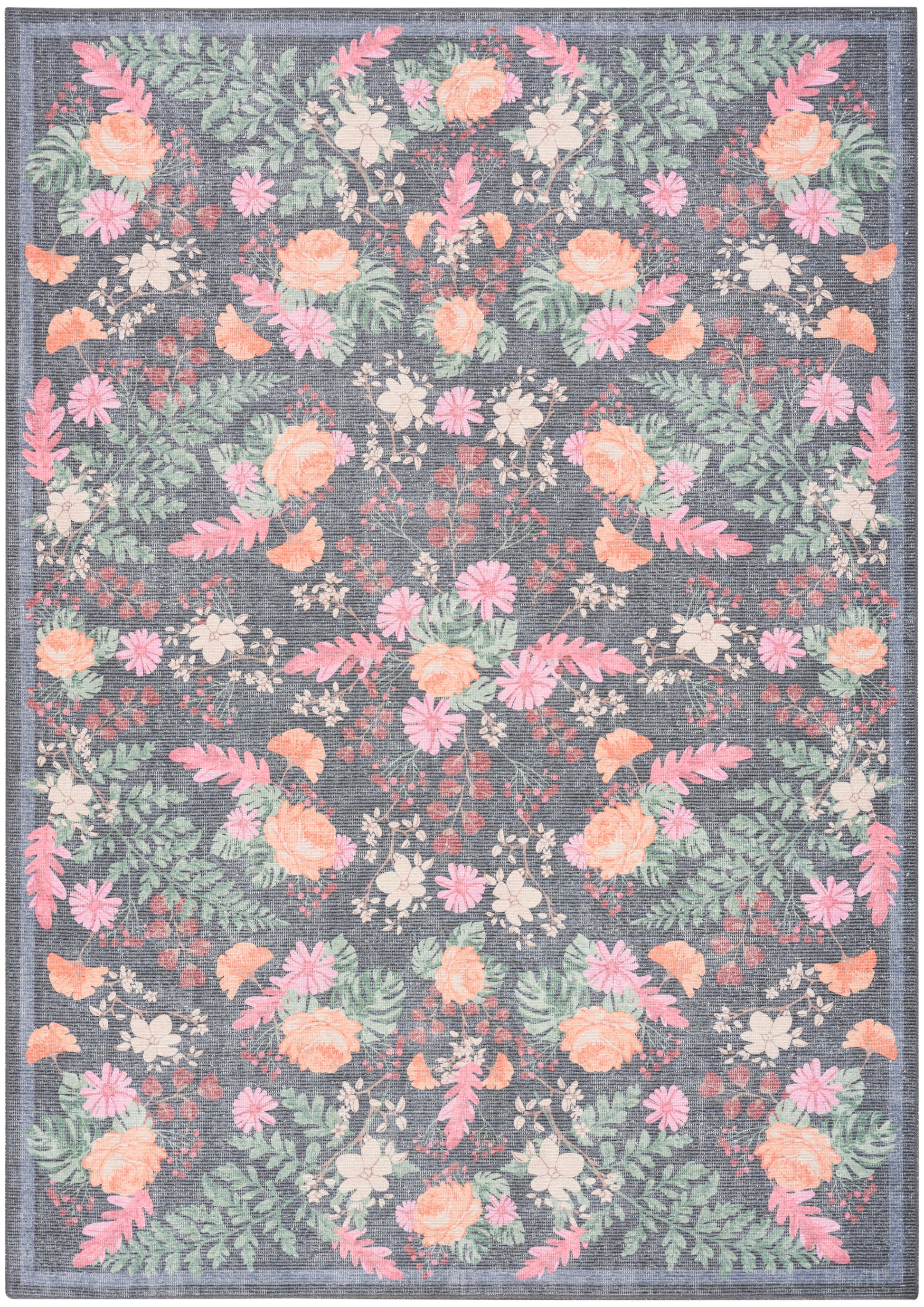 Nourison Home Botanical Washables  Charcoal Multicolor  Contemporary