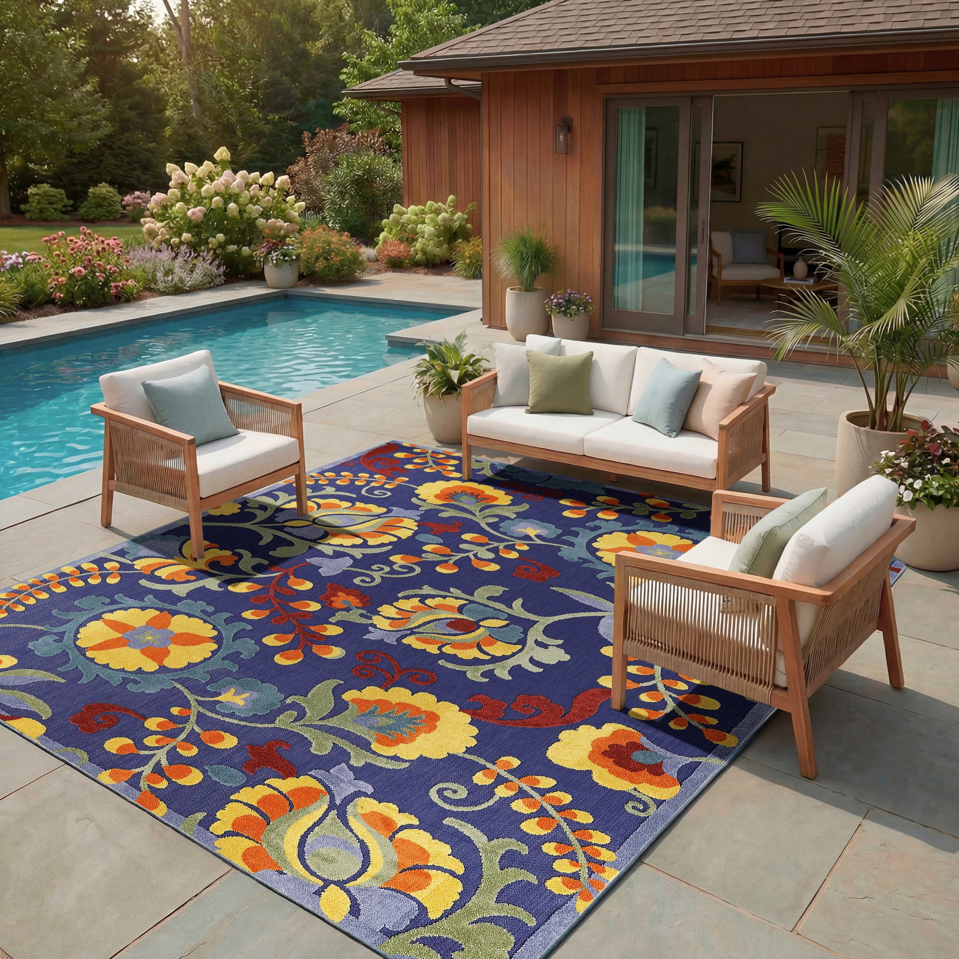 Nourison Home Aloha  Navy Multicolor  Contemporary
