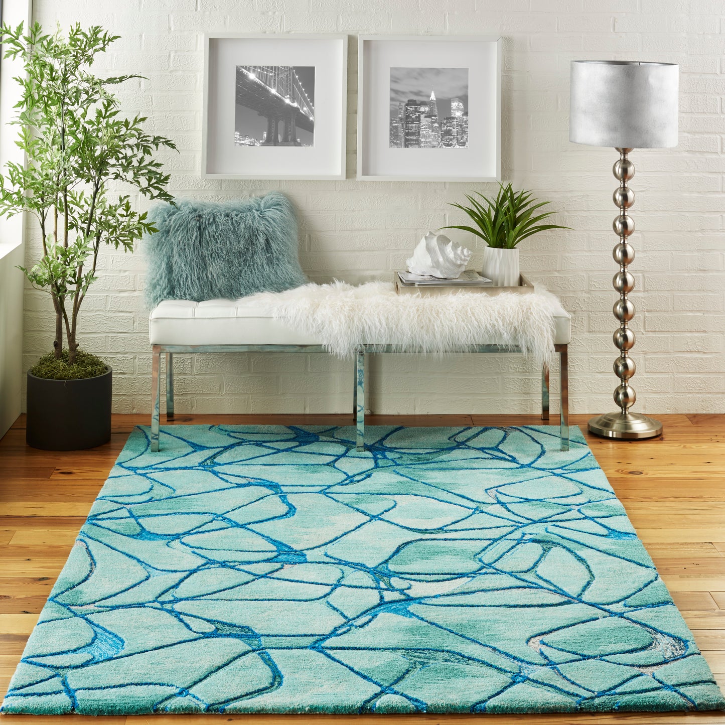 Nourison Home Symmetry  Aqua Blue  Contemporary