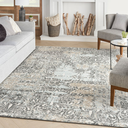 Nourison Home Marmara  Charcoal Teal Ivory  Contemporary