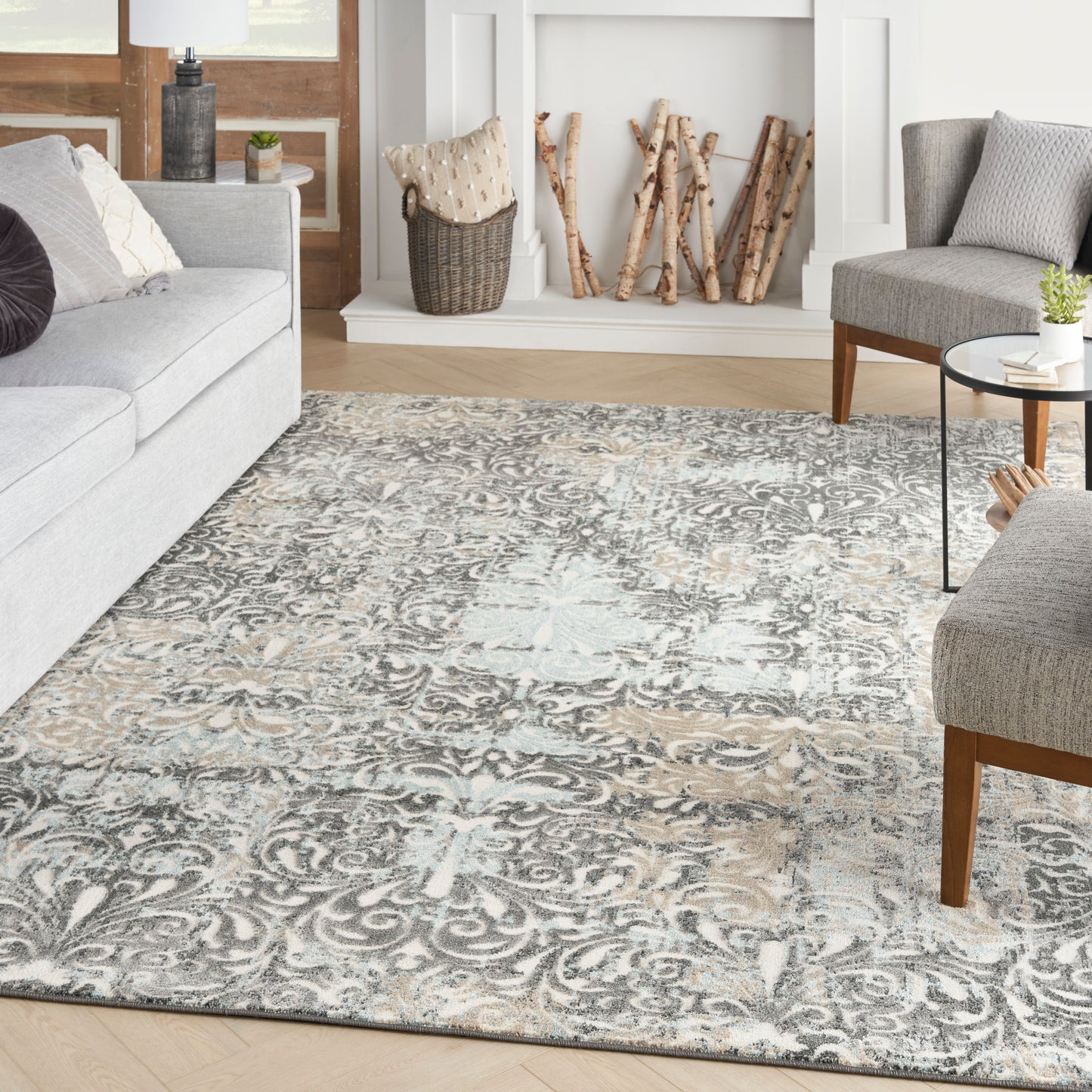 Nourison Home Marmara  Charcoal Teal Ivory  Contemporary