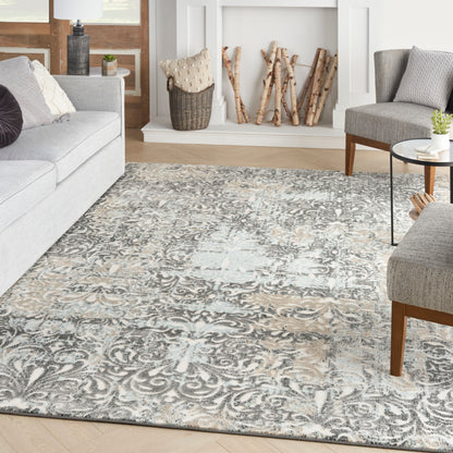 Nourison Home Marmara  Charcoal Teal Ivory  Contemporary