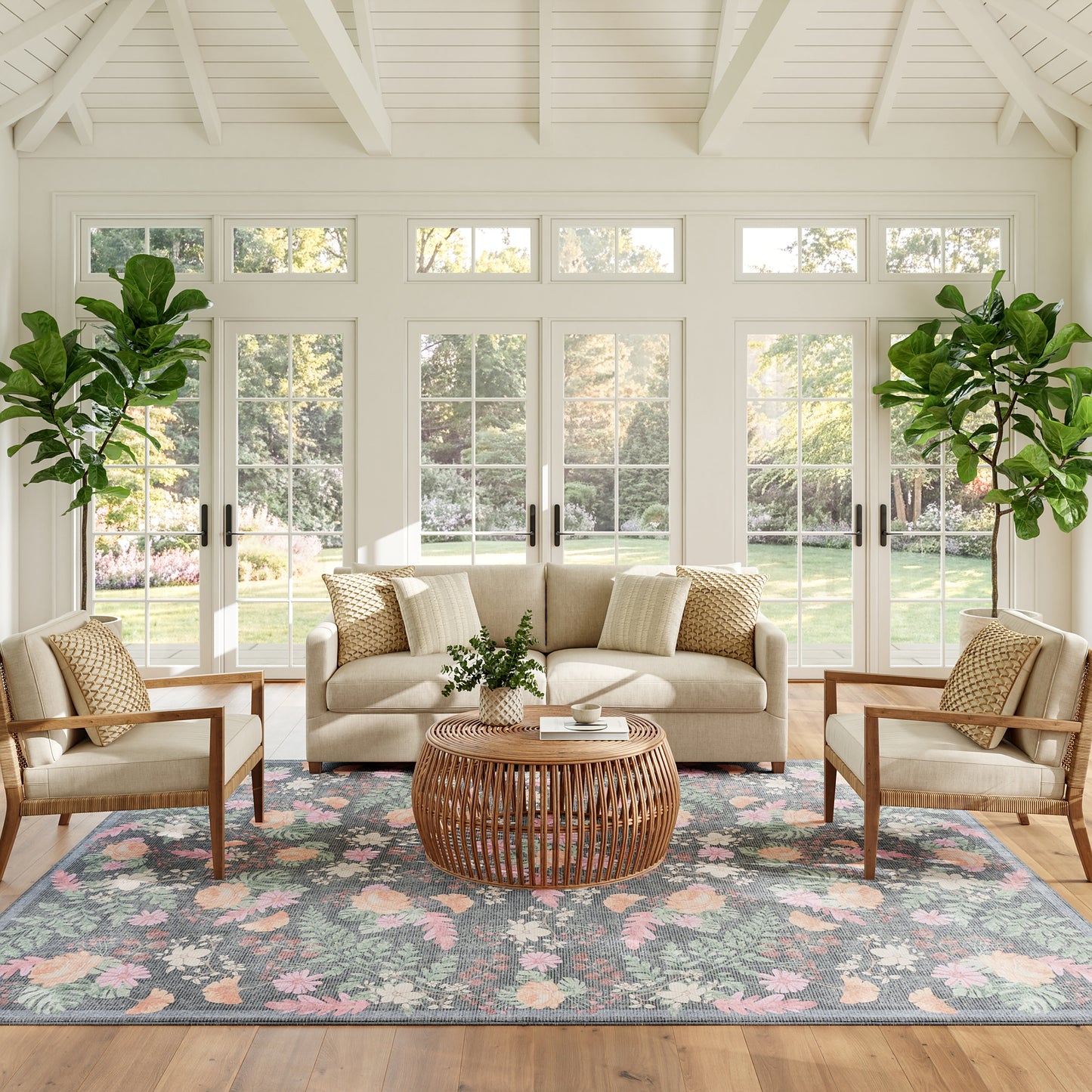 Nourison Home Botanical Washables  Charcoal Multicolor  Contemporary