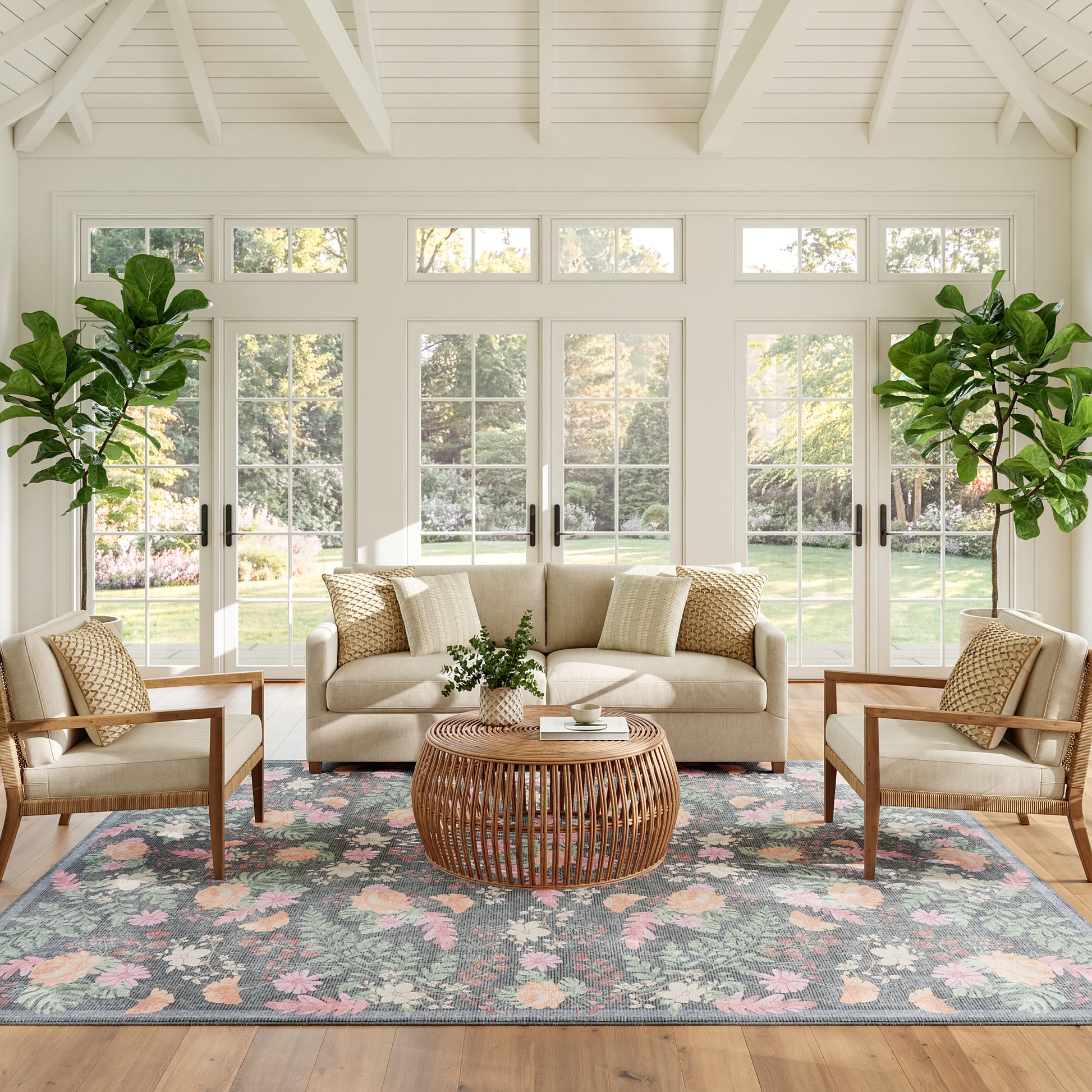 Nourison Home Botanical Washables  Charcoal Multicolor  Contemporary