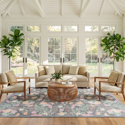 Nourison Home Botanical Washables  Charcoal Multicolor  Contemporary