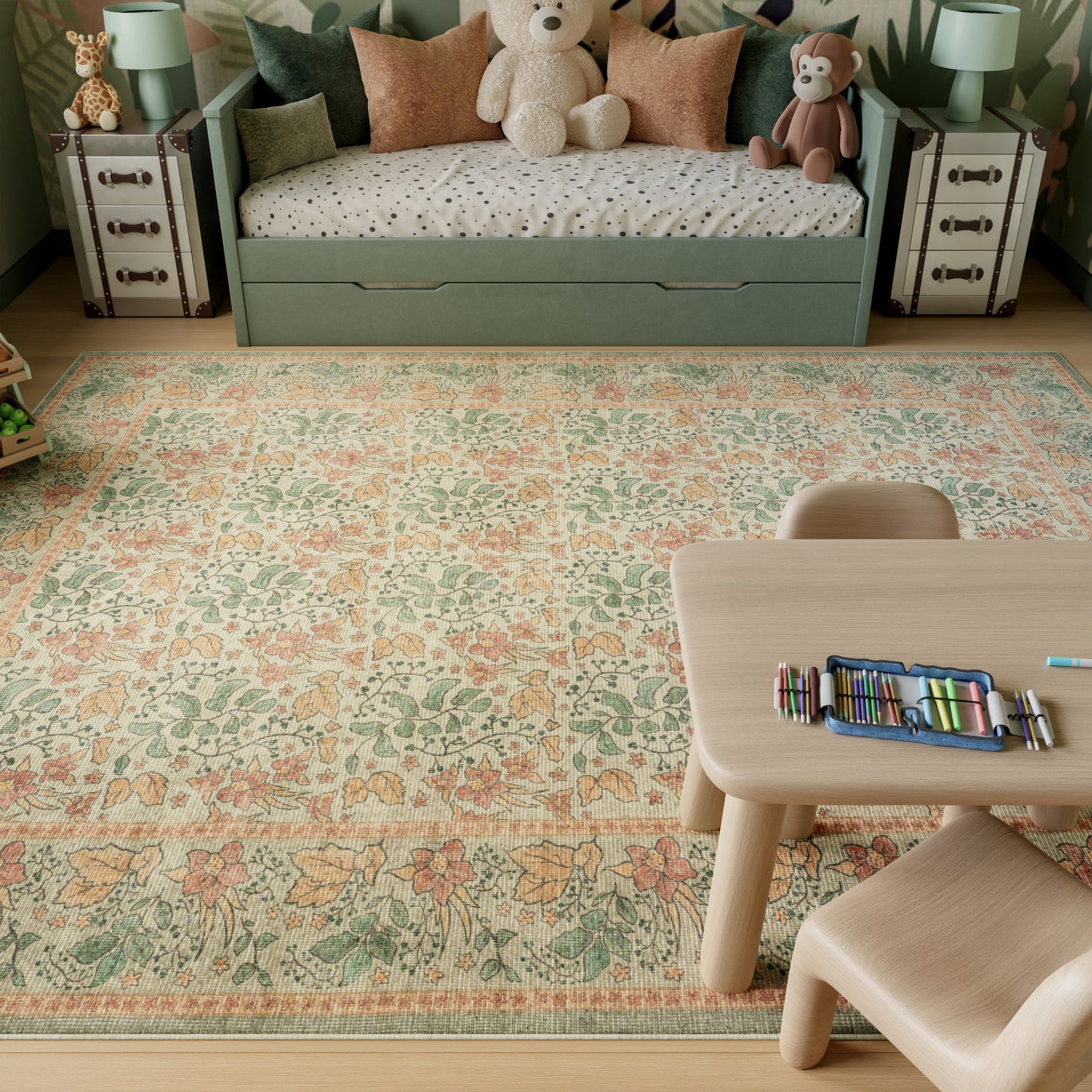 Nourison Home Botanical Washables  Green Multicolor  Contemporary