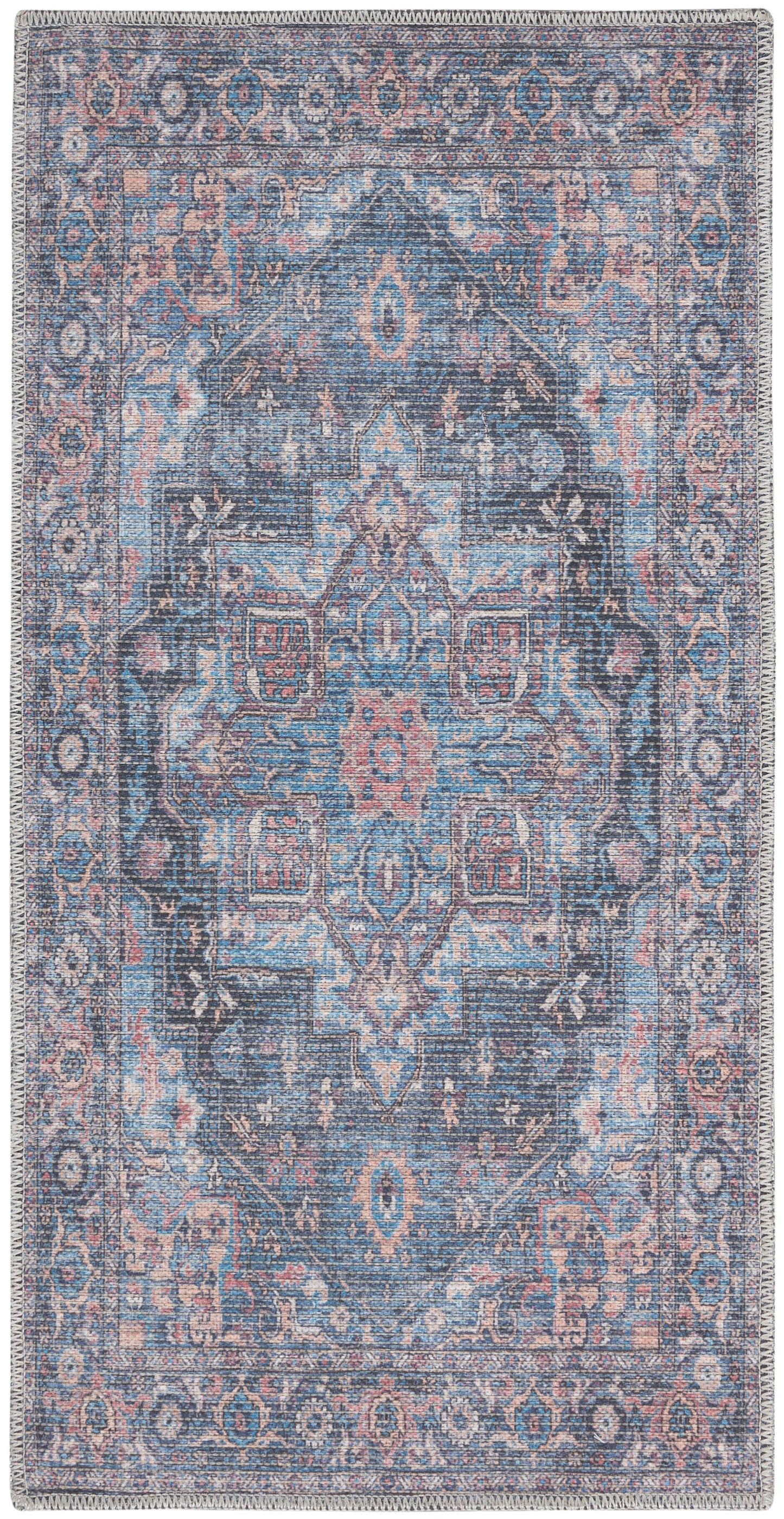 Nourison Home New Concept Washables SR101 Light Blue Multicolr Traditional Machine Woven Rug
