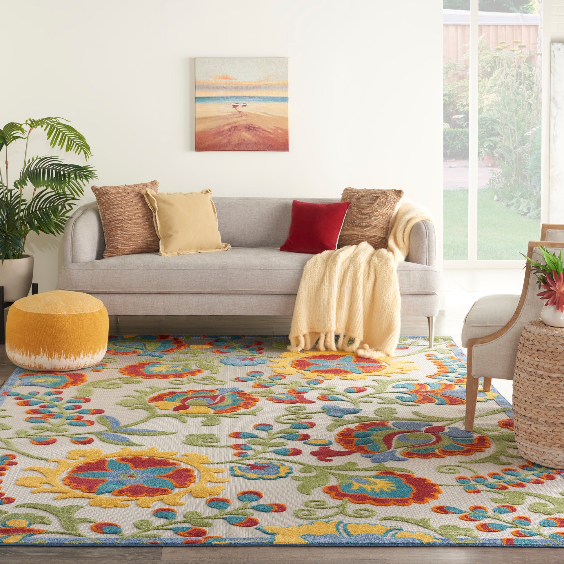 Nourison Home Aloha  Ivory Multicolor  Contemporary