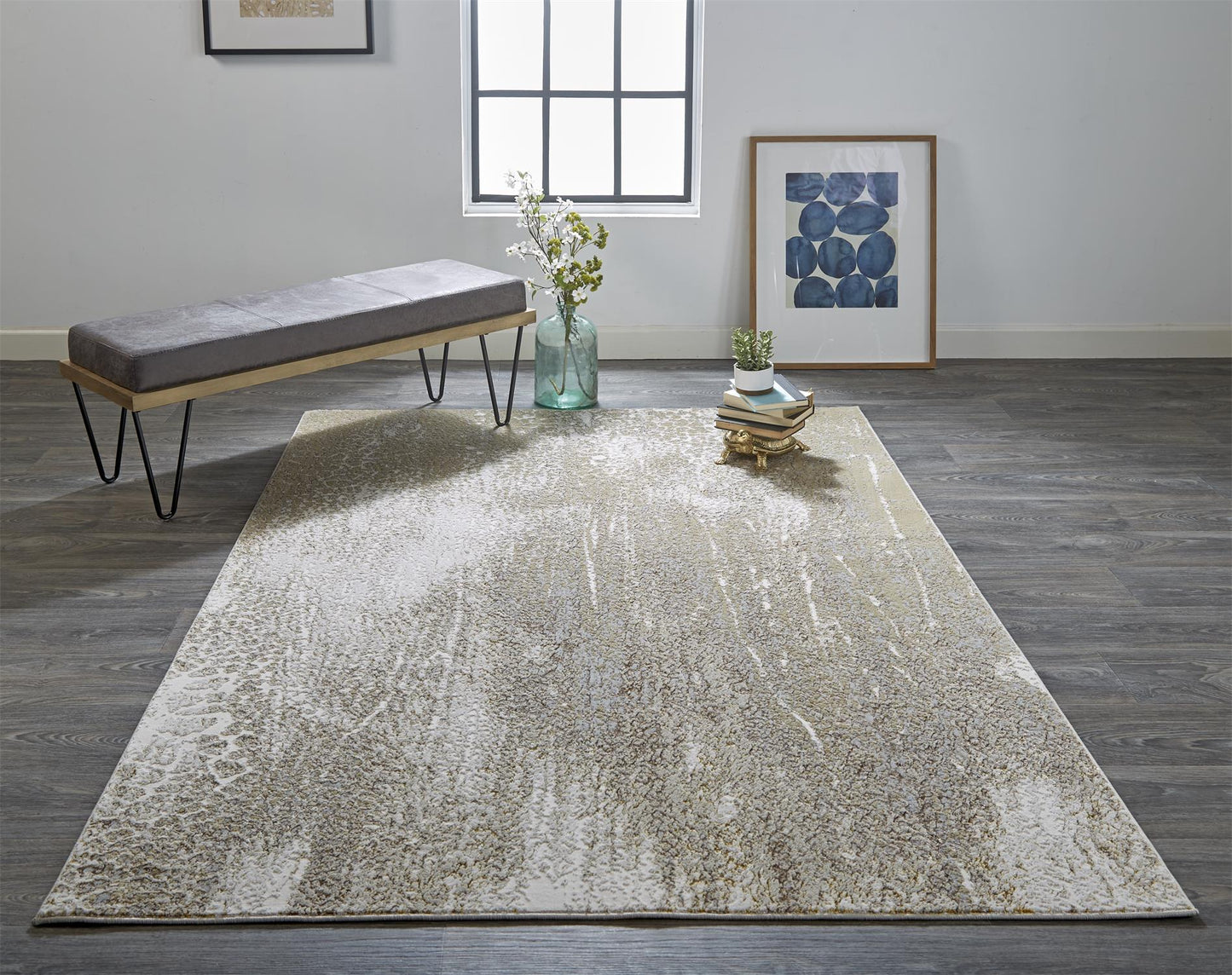 Feizy Aura 3739F Ivory Gold Modern/Industrial/Casual Machine Woven Rug - Rugs - Feizy - Atlanta Designer Rugs