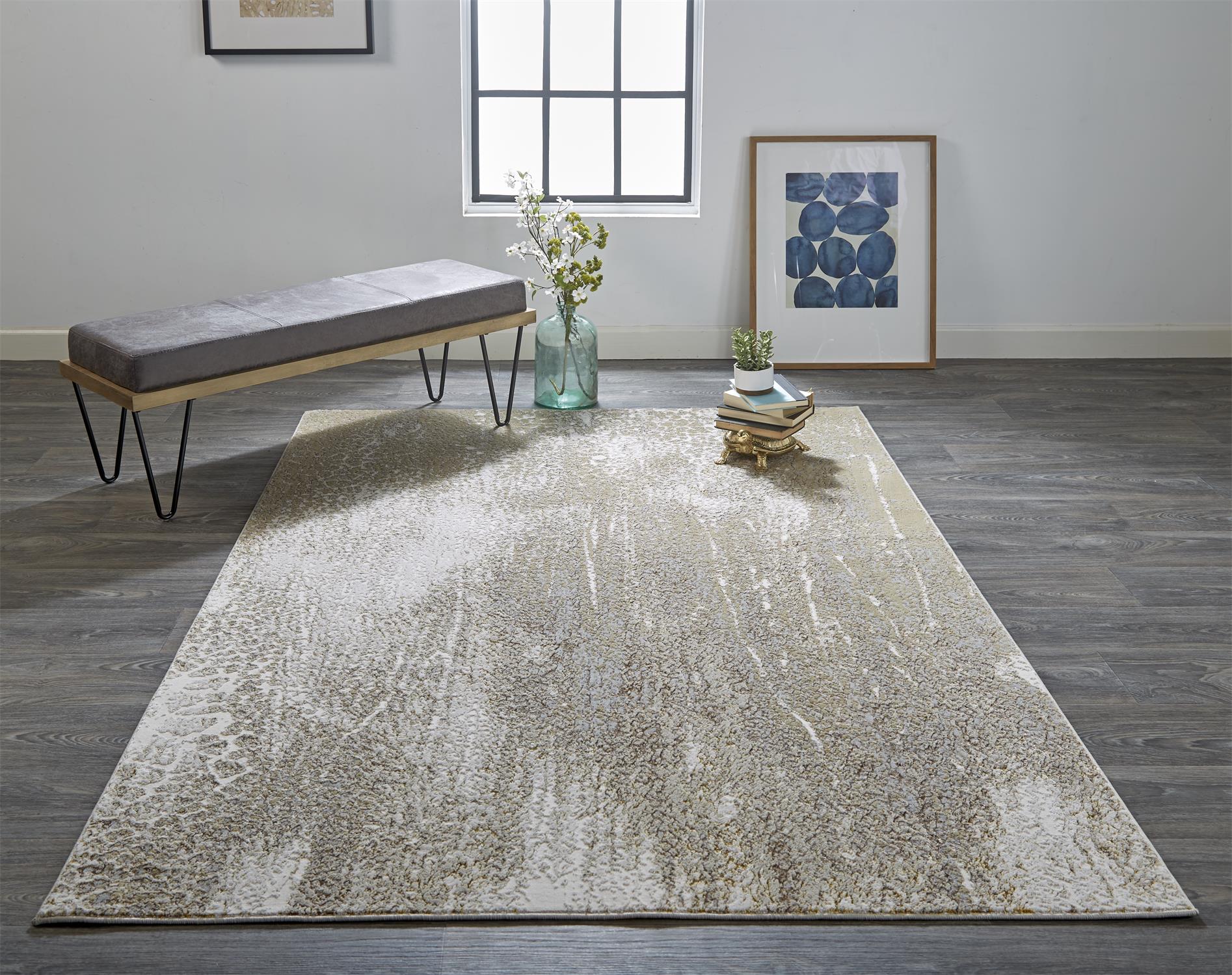 Feizy Aura 3739F Ivory Gold Modern/Industrial/Casual Machine Woven Rug - Rugs - Feizy - Atlanta Designer Rugs