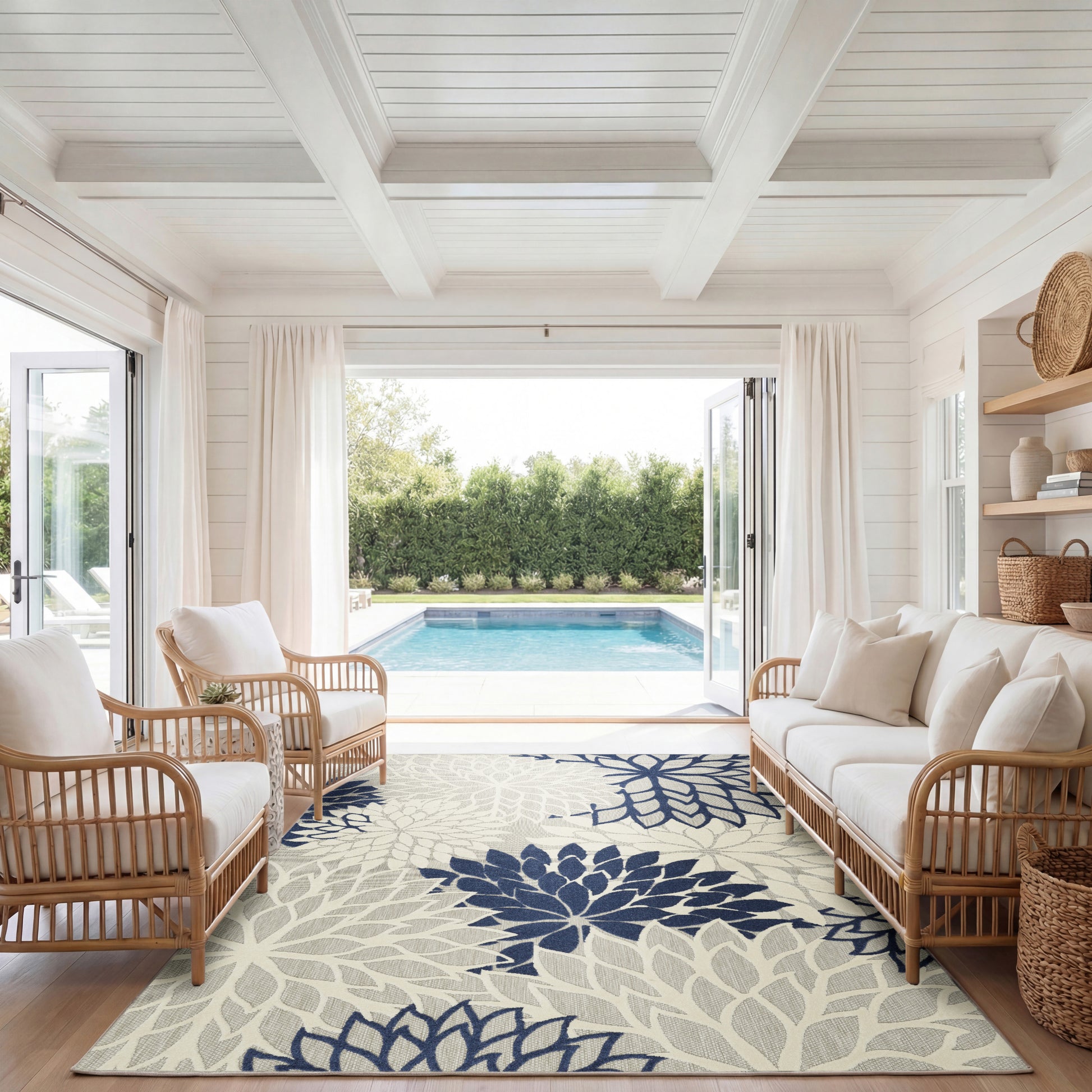 Nourison Home Aloha  Ivory Navy  Contemporary