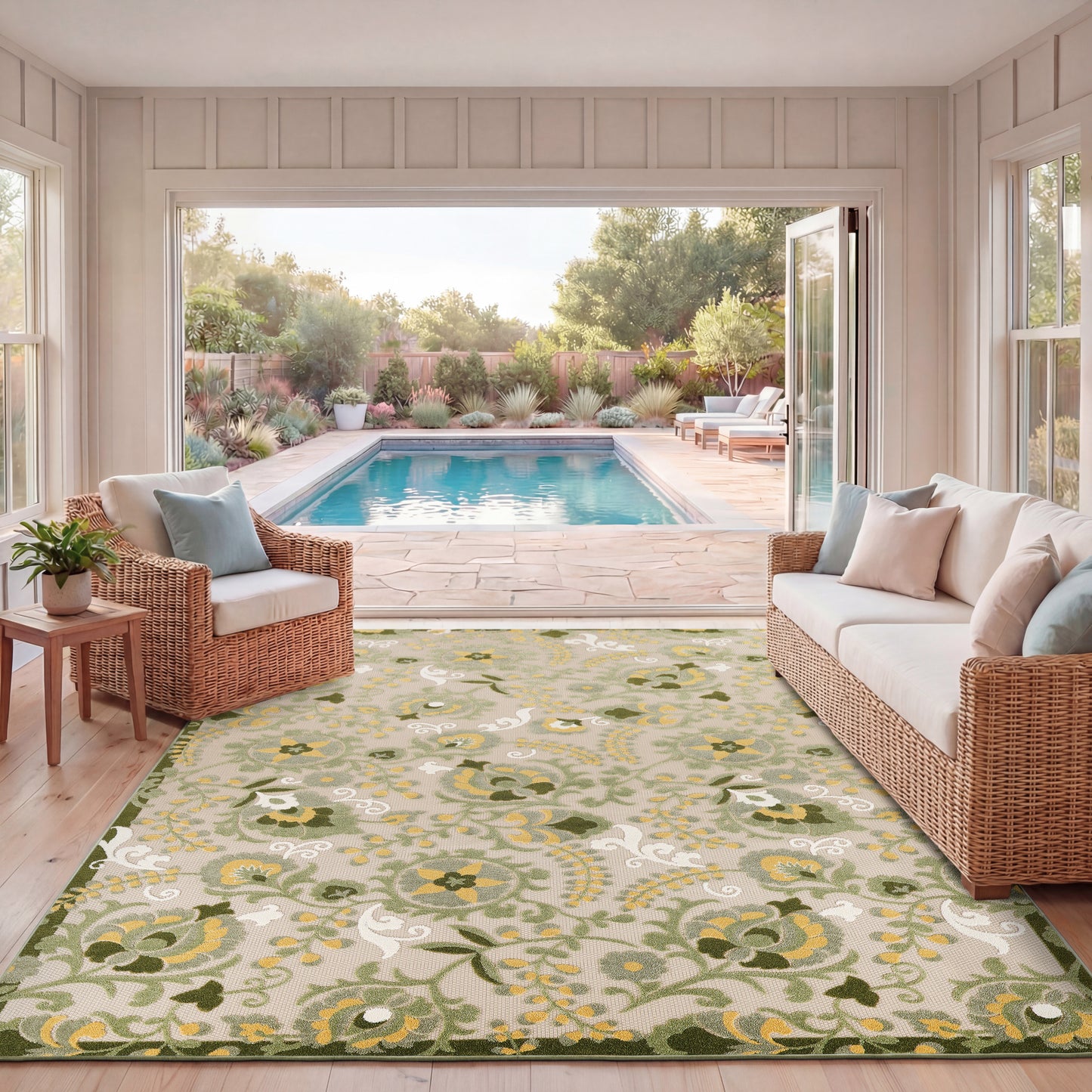 Nourison Home Aloha  Ivory Green  Contemporary