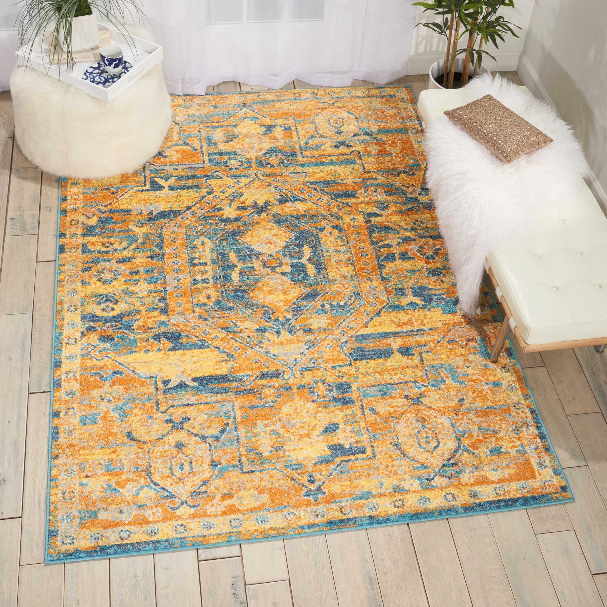 Nourison Home Passion  Teal Sun  Traditional