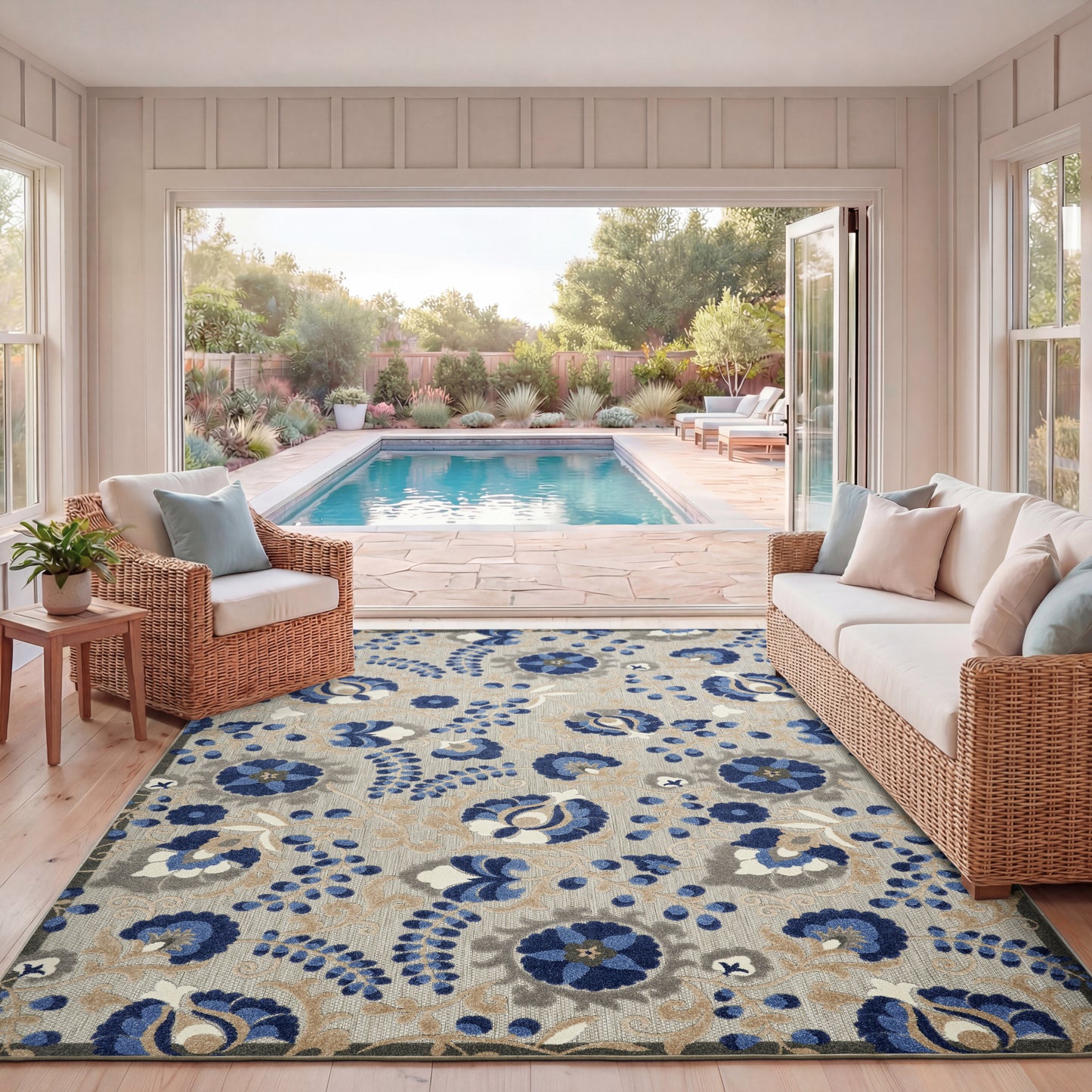 Nourison Home Aloha  Natural Blue  Contemporary