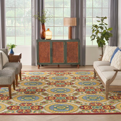 Nourison Home Aloha  Red Multicolor  Contemporary
